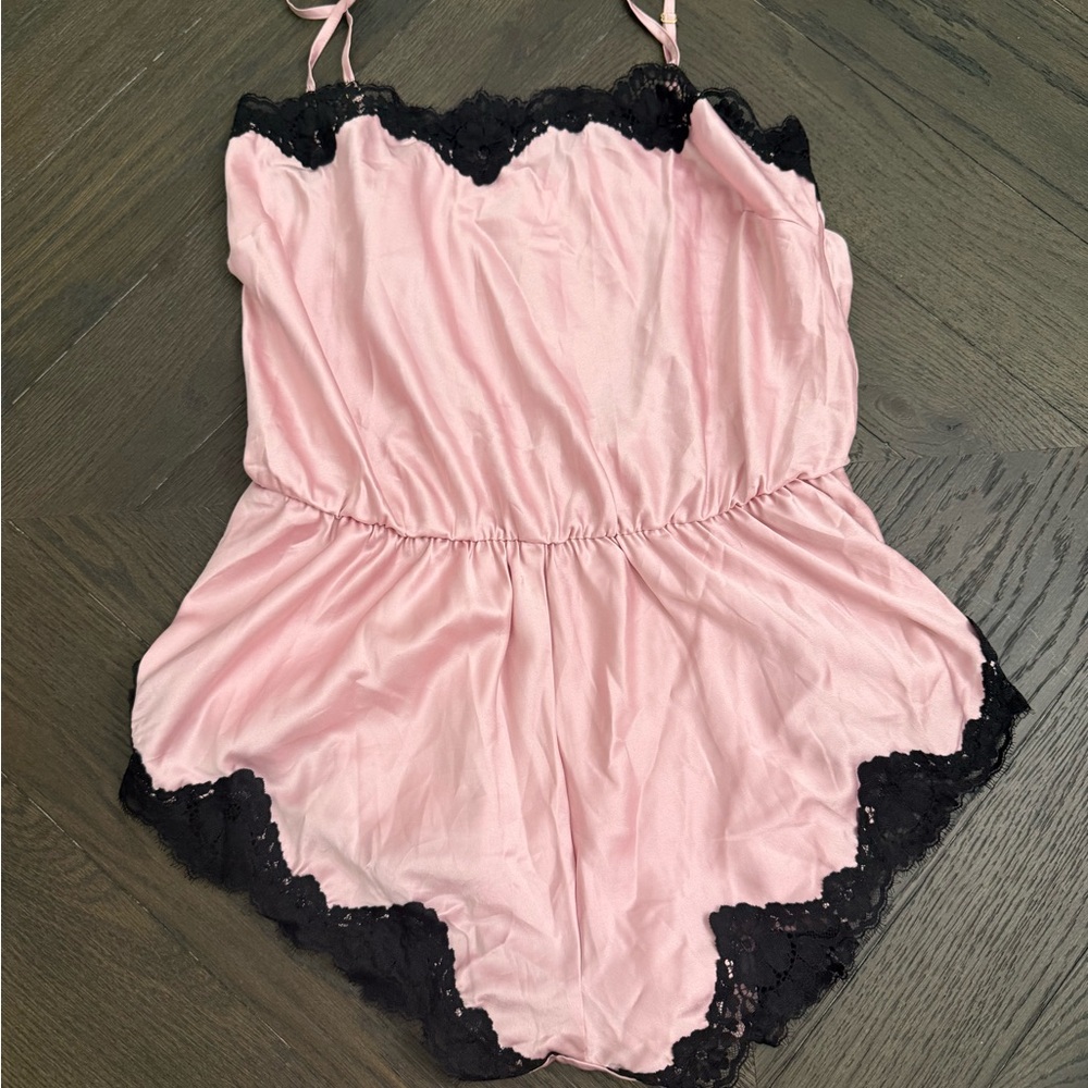 Victoria's Secret Pink and Black Lace Trim Romper